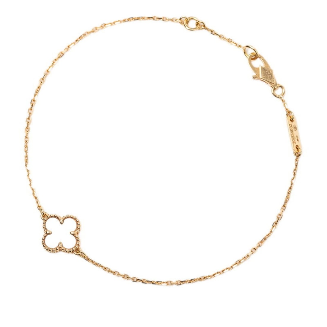VAN CLEEF & ARPELS SWEET ALHAMBRA BRACELET 18K YELLOW GOLD: Van Cleef & Arpels Sweet Alhambra Bracelet 18K Yellow Gold Brand: Van Cleef & Arpels Type/Style: Charm bracelet Material: Yellow gold (18K), Main Stone/Creation Mother of pearl Color: Yellow gold Size