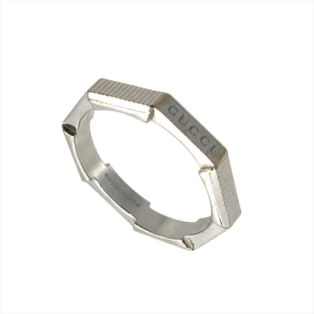 GUCCI LINK TO LOVE RING, 18K WHITE GOLD: Gucci Link to Love Ring, 18K White Gold Brand: Gucci Type/Style: Band Ring Material: White gold (18K) Color: White gold Size: US 8.5 Accessories: None Accessories Notice: When purchasing p