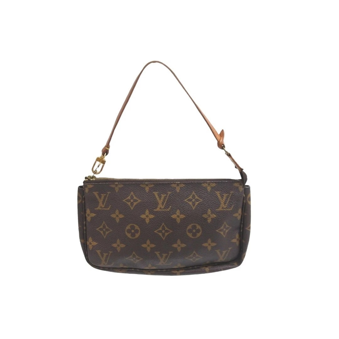LOUIS VUITTON MONOGRAM POCHETTE ACCESSORY BROWN: Louis Vuitton Monogram Pochette Accessory Brown Brand: LOUIS VUITTON Type/Style: Bag Material: Monogram Canvas, Natural Leather Color: Brown Size: Approximately 21 cm (8.3 in) W x 13 cm (5.1 in) H x