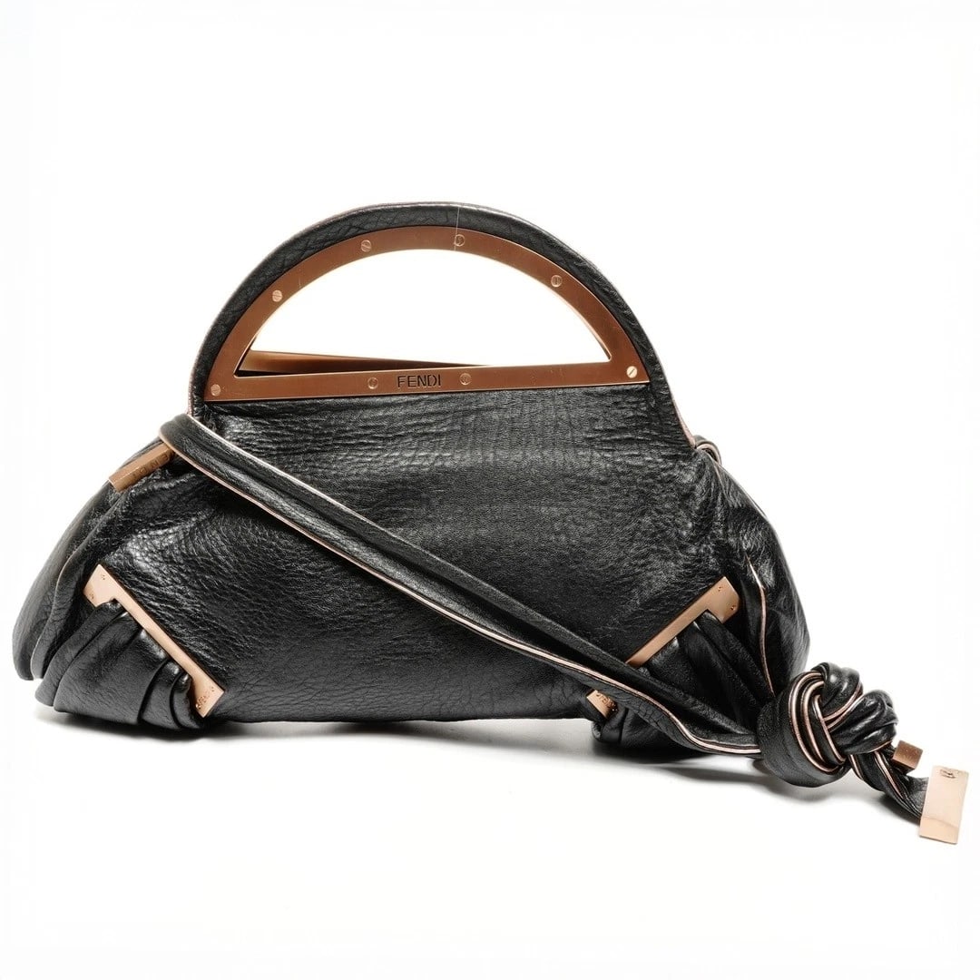 FENDI LEATHER SMILE 2WAY SHOULDER BAG BLACK CROSSBODY: FENDI Leather Smile 2Way Shoulder Bag Black Crossbody Brand: FENDI Type/Style: Bag Material: Leather with suede interior Color: Black Size: Approximately 34 cm (13.4 in) W x 16 cm (6.3 in) H x 8 cm (3