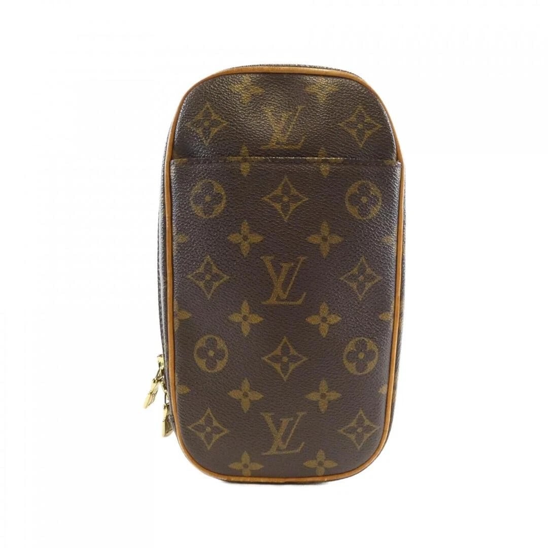 LOUIS VUITTON MONOGRAM POCHETTE GANJU SHOULDER BAG: Louis Vuitton Monogram Pochette Ganju Shoulder Bag Brand: Louis Vuitton Type/Style: Bag Material: Coated Canvas Color: Brown / Gold Size: approximately 14 cm (5.5 in) in width, 23 cm (9.1 in) in heigh