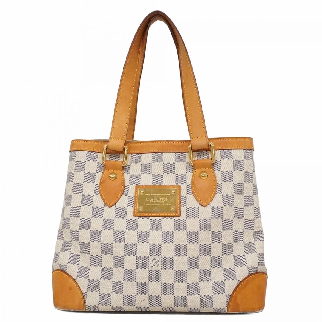 LOUIS VUITTON DAMIER AZUR HAMPSTEAD PM TOTE BAG: Louis Vuitton Damier Azur Hampstead PM Tote Bag Brand: LOUIS VUITTON Type/Style: Tote Bag Material: Damier Azur Canvas, Leather Trim Color: White Size: (H?W?D): 24 cm (9.4 in) ? 28.5 cm (11.2 in) ?