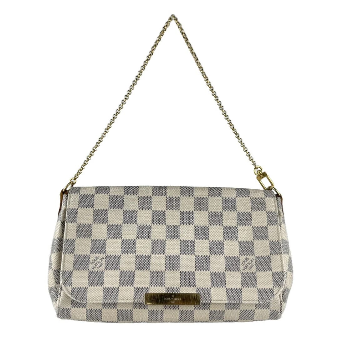 LOUIS VUITTON FAVORITE PM DAMIER AZUR CANVAS: Louis Vuitton Favorite PM Damier Azur Canvas Brand: LOUIS VUITTON Type/Style: Bag Material: Damier Azur Canvas Color: Ivory Size: 16 cm (6.3 in) (H) x 24 cm (9.4 in) (W) x 4 cm (1.6 in) (D)