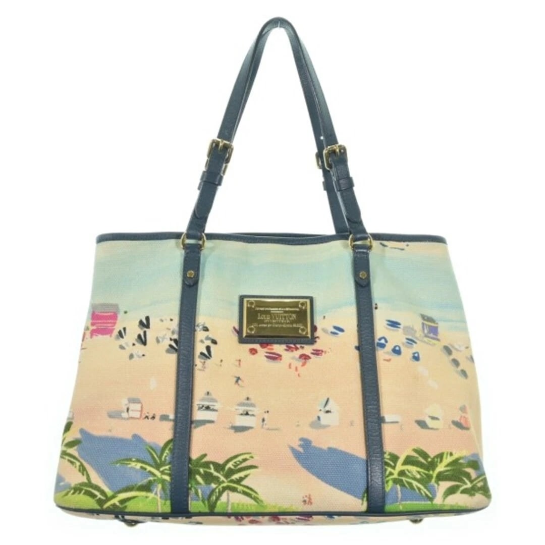 LOUIS VUITTON TOTE BAG BEIGE CANVAS: Louis Vuitton Tote Bag Beige Canvas Brand: LOUIS VUITTON Type/Style: Bag Material: Canvas Color: Beige with Blue and Green Pattern Size: Width: 39 cm (15.4 in) Depth: 16 cm (6.3 in) Height: 27 cm