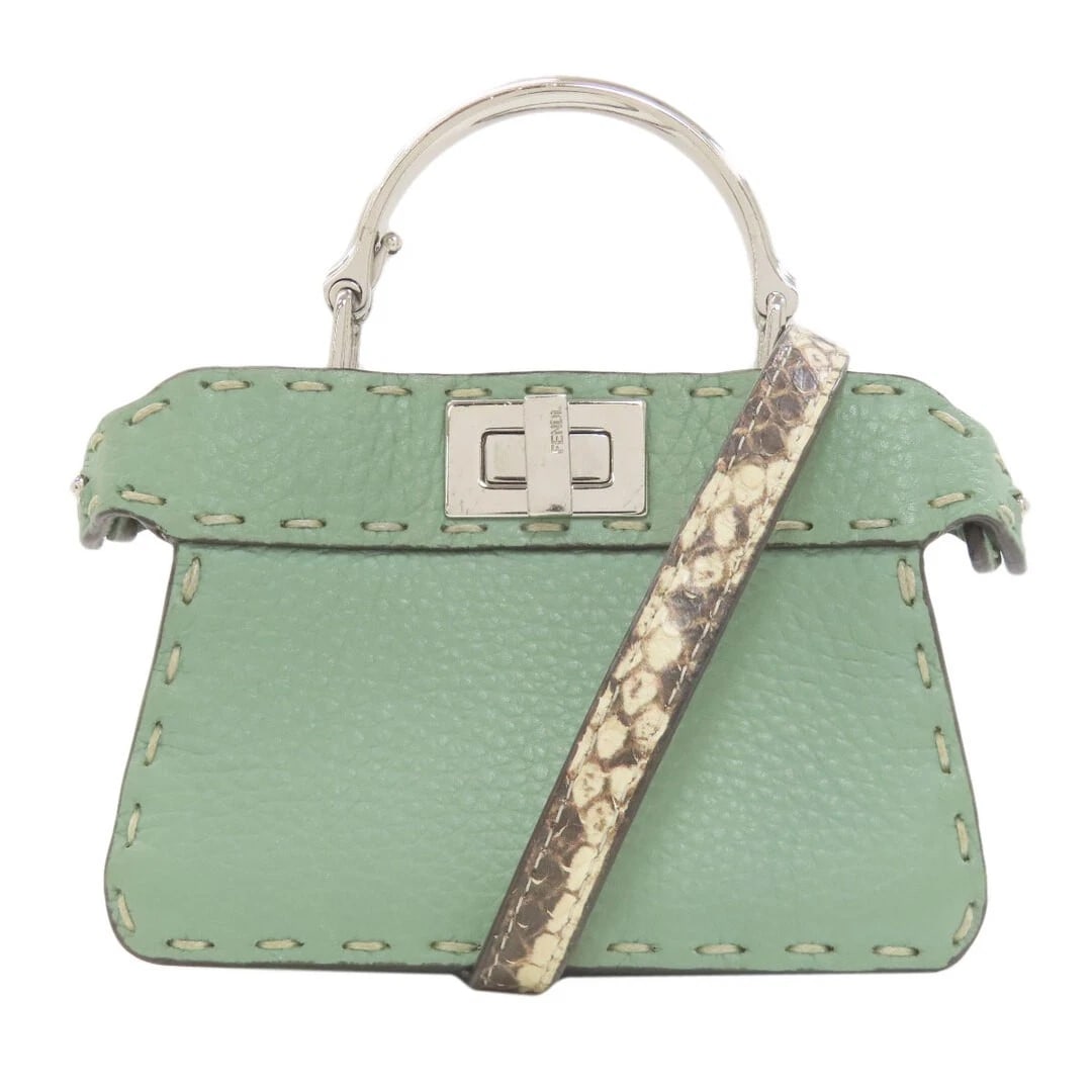 FENDI MICRO PEEKABOO HANDBAG LEATHER PYTHON CALF GREEN (1 of 5)