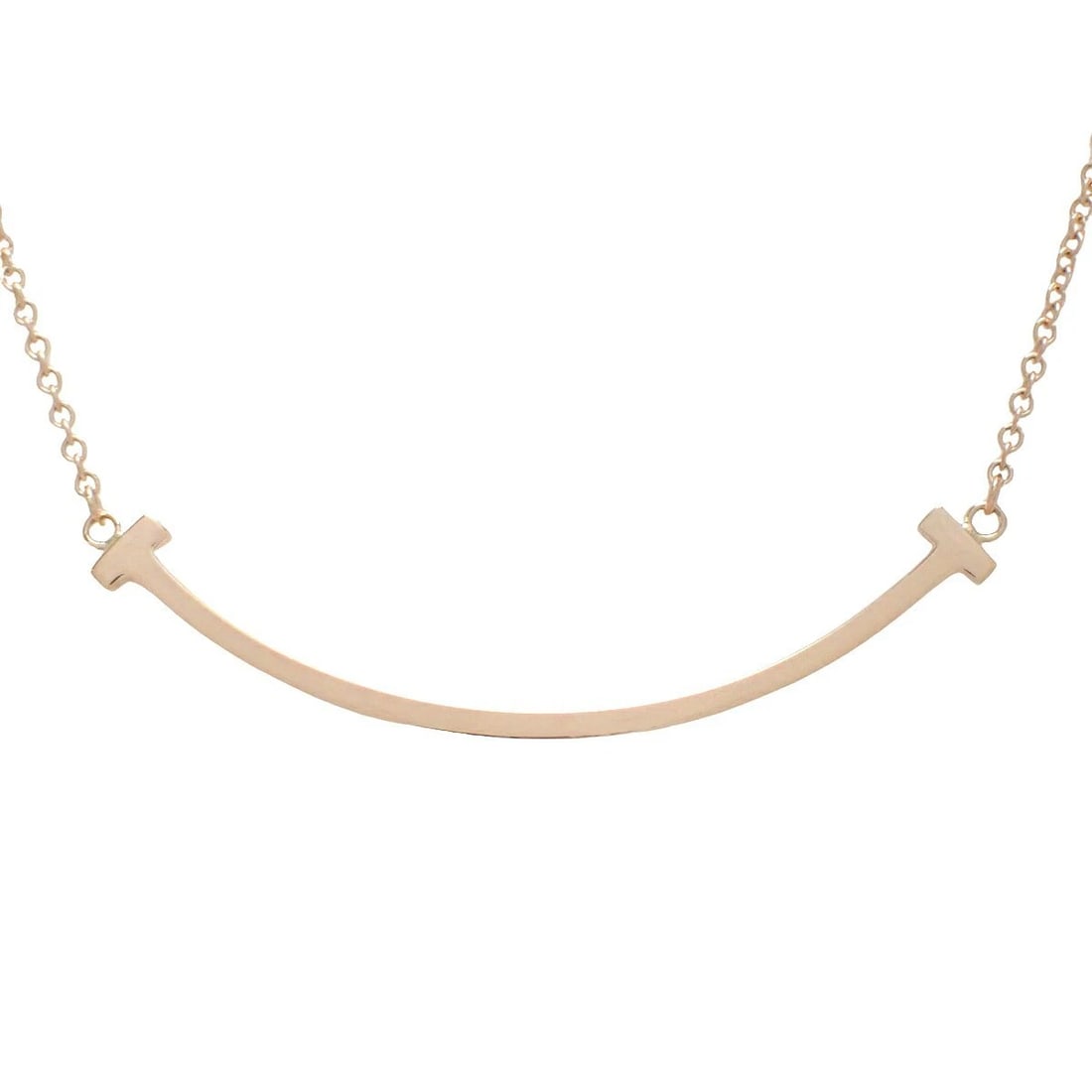 TIFFANY & CO T SMILE SMALL PENDANT NECKLACE: Tiffany & Co T Smile Small Pendant Necklace Brand: Tiffany & Co. Type/Style: Necklace Material: 18K Pink Gold Color: PG Size: Chain Length: Approx. 16 / 18 in (adjustable) Pendant Size: Approx. 1.42