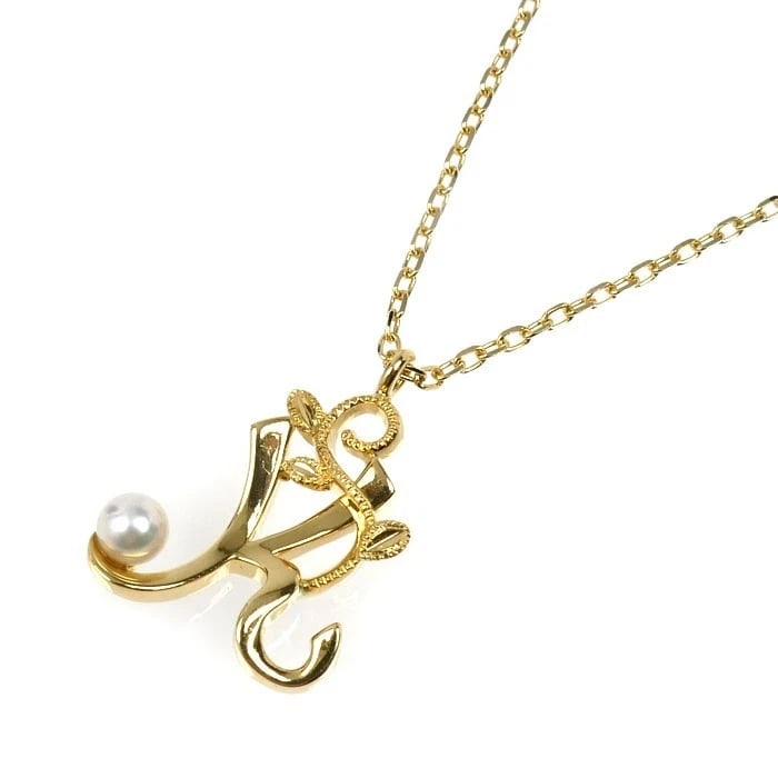 MIKIMOTO BABY PEARL INITIAL K NECKLACE: MIKIMOTO Baby Pearl Initial K Necklace Brand: Mikimoto Type/Style: Necklace Material: K18YG, Main Stone/Creation Pearl Color: YG Size: Chain Length: Approx. 16.5 inPendant Size: Approx. 13.7 mm ? 20