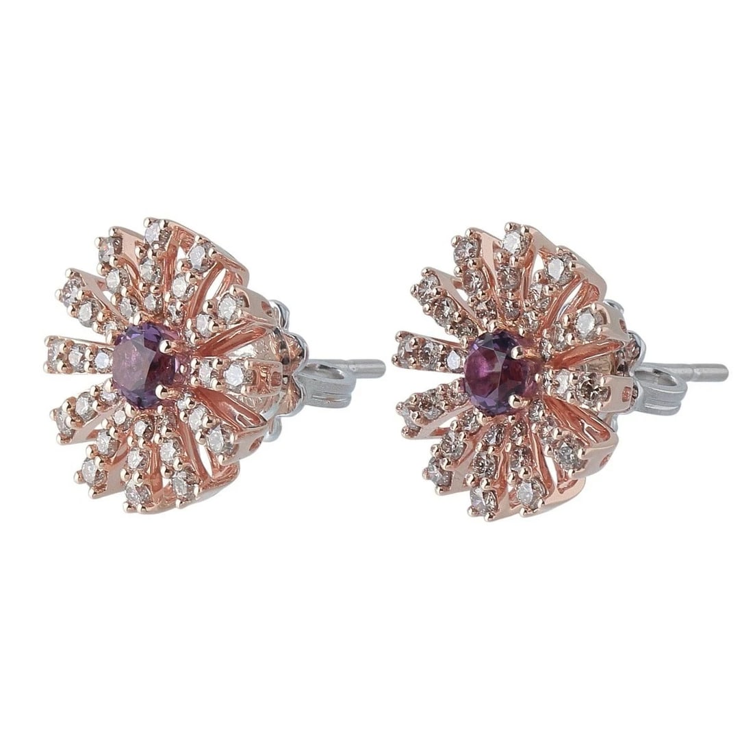 DAMIANI MARGHERITA AMETHYST BROWN DIAMOND EARRINGS: Damiani Margherita Amethyst Brown Diamond Earrings Brand: Damiani Type/Style: EarRings Material: 18K PG/WG, Main Stone/Creation Amethyst Color: PG WG Size: Size: Approx. 14 ? 14 mm (0.55 ? 0.55 in)