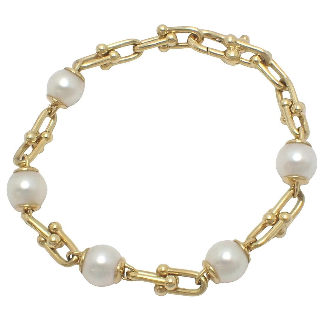 TIFFANY & CO HARDWARE LINK BRACELET: Tiffany & Co Hardware Link Bracelet Brand: Tiffany & Co. Type/Style: Bracelet Material: 18K Yellow Gold, Main Stone/Creation Pearl Color: YG Size: Motif Size: Approx. 0.35 in Accessories: None