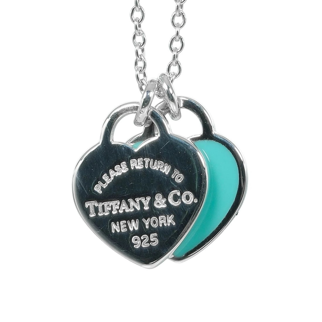 TIFFANY & CO. RETURN TO TIFFANY DOUBLE HEART NECKLACE: Tiffany & Co. Return to Tiffany Double Heart Necklace Brand: Tiffany & Co. Type/Style: Necklace Material: Silver 925 Color: Silver Size: Necklace Length: Approx. 15.75 inches (40 cm) Pendant Size: