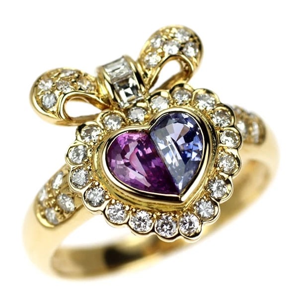 K18YG PINK/BLUE SAPPHIRE DIAMOND RING: K18YG pink/blue sapphire diamond ring Brand: None Type/Style: Ring Material: K18YG, Main Stone/Creation pink/blue sapphire Color: YG Size: 6US Accessories: None Accessories Notice: When purchasing