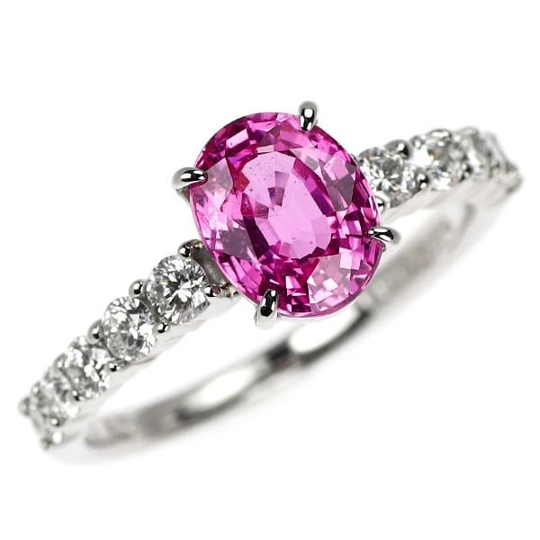 MITSUKOSHI PT900 PINK SAPPHIRE DIAMOND RING (1 of 2)