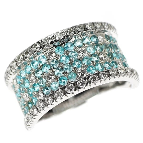 RARE K18WG PARAIBA TOURMALINE DIAMOND RING: Rare K18WG Paraiba Tourmaline Diamond Ring Brand: None Type/Style: Ring Material: K18WG, Main Stone/Creation Tourmaline Color: WG Size: 7.25US Accessories: None Accessories Notice: When purchasing