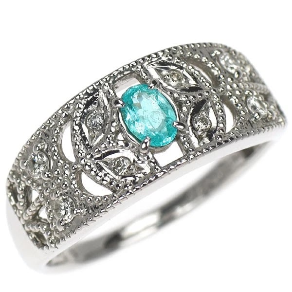 PT900 PARAIBA TOURMALINE DIAMOND RING: Pt900 Paraiba Tourmaline Diamond Ring Brand: None Type/Style: ring Material: PT900, Main Stone/Creation tourmalineSide Stone diamonds Color: Silver Size: 7.5 US Accessories: None Accessories Notice: