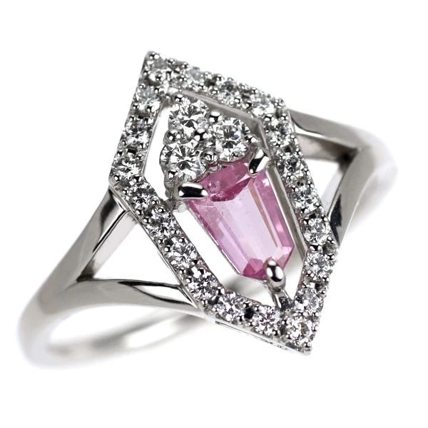 PT950 PINK SAPPHIRE DIAMOND RING: Pt950 pink sapphire diamond ring Brand: None Type/Style: ring Material: Pt950 Color: none Size: 6.25 - 6.5 US Accessories: None Accessories Notice: When purchasing pre-owned goods, please refer to