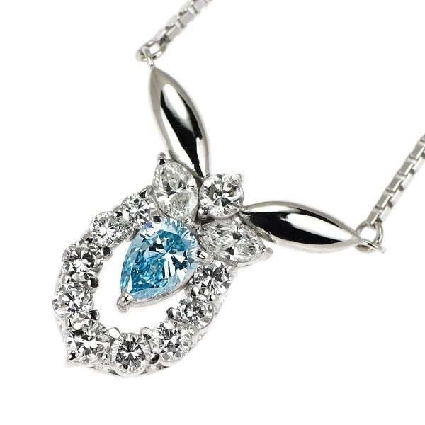 PT900/ PT850 ICE BLUE/ COLLARLESS DIAMOND PENDANT NECKLACE: Pt900/ Pt850 Ice Blue/ Collarless Diamond Pendant Necklace Brand: None Type/Style: pendant necklace Material: Pt900/ Pt850 Color: none Size: Length43 cm Accessories: None Accessories Notice: When