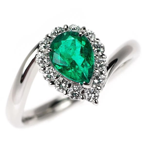 PT900 PEAR SHAPE EMERALD DIAMOND RING: Pt900 pear shape emerald diamond ring Brand: None Type/Style: ring Material: Pt900, Main Stone/Creation emeralds Color: none Size: 6 US Accessories: None Accessories Notice: When purchasin