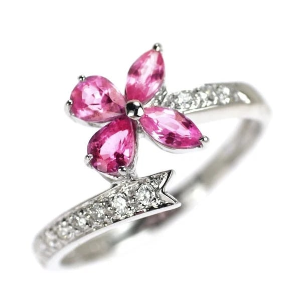 K18WG PINK SAPPHIRE DIAMOND RING: K18WG pink sapphire diamond ring Brand: None Type/Style: ring Material: K18WG, Main Stone/Creation sapphire Color: WG Size: 6.75 - 7 US Accessories: None Accessories Notice: When purchasing pre-owned