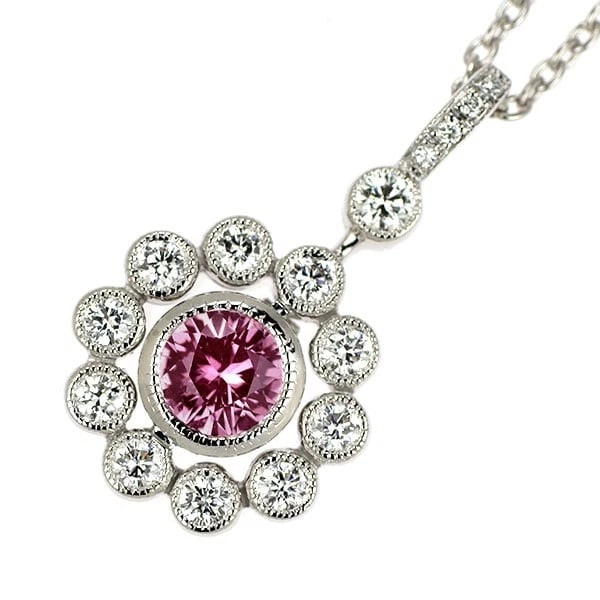 K18WG PINK SAPPHIRE DIAMOND PENDANT NECKLACE: K18WG pink sapphire diamond pendant necklace Brand: None Type/Style: pendant necklace Material: K18WG, Main Stone/Creation sapphire Secondary stone Diamond Color: WG Size: Necklace: Chain Length45cm