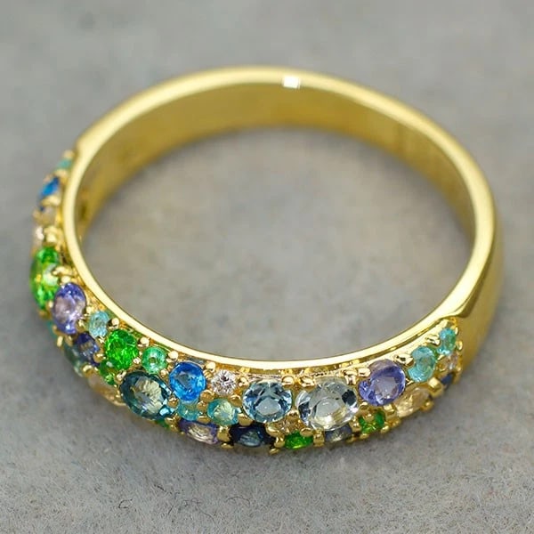 K18YG MULTICOLOR STONE RING - 2