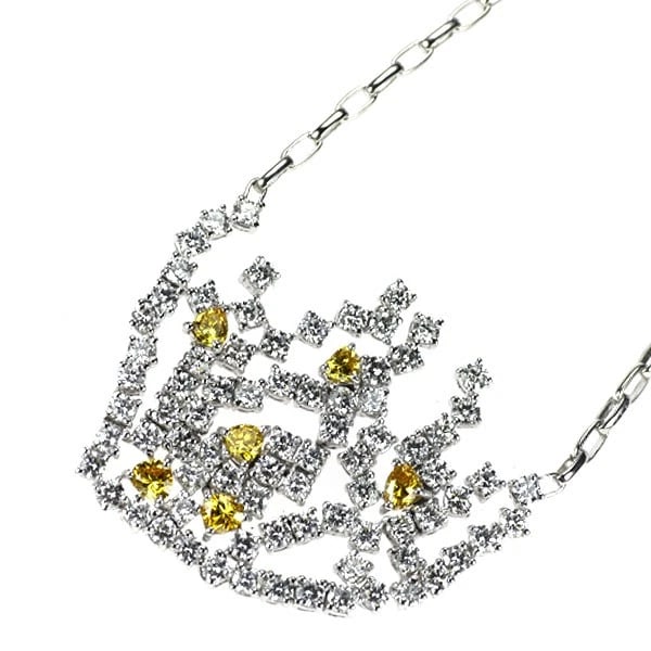 PT900/ K18WG NATURAL YELLOW/ COLLARLESS DIAMOND NECKLACE: Pt900/ K18WG Natural Yellow/ Collarless Diamond Necklace Brand: None Type/Style: pendant necklace Material: Pt900/ K18WG, Main Stone/Creation Natural Color: WG,Silver Size: Necklace: Chain Length49cm