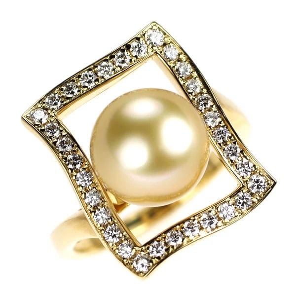 MIKIMOTO K18YG GOLDEN PEARL DIAMOND RING: Mikimoto K18YG Golden Pearl Diamond Ring Brand: Mikimoto Type/Style: ring Material: K18YG, Main Stone/Creation Pearl Side Stone diamonds Color: YG Size: 7.25 US Accessories: None Accessories Notice: