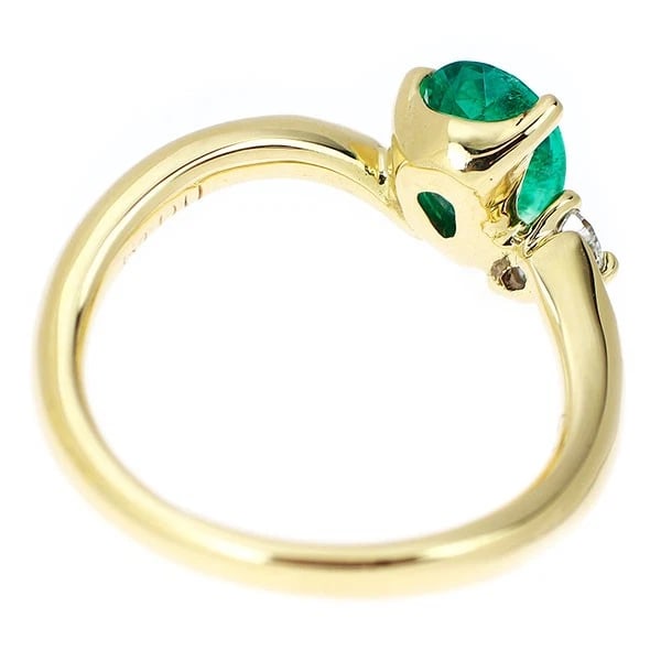K18YG PEAR SHAPE EMERALD DIAMOND RING - 3