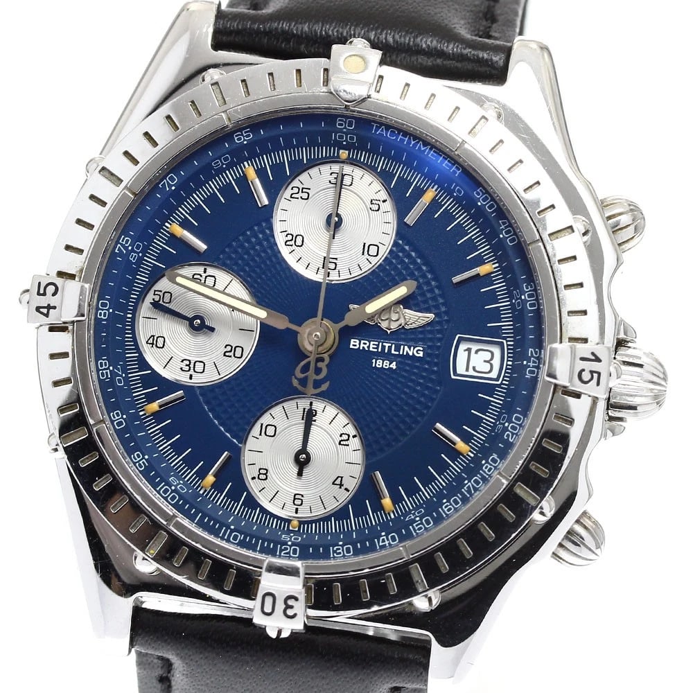 BREITLING CHRONOMAT CHRONOGRAPH AUTOMATIC WATCH: BREITLING Chronomat Chronograph Automatic Watch Brand: BREITLING Type/Style: Wristwatch Material: Band Material leather, Case Material Stainless Steel Color: Band Color black, Case Color Silver, Dial