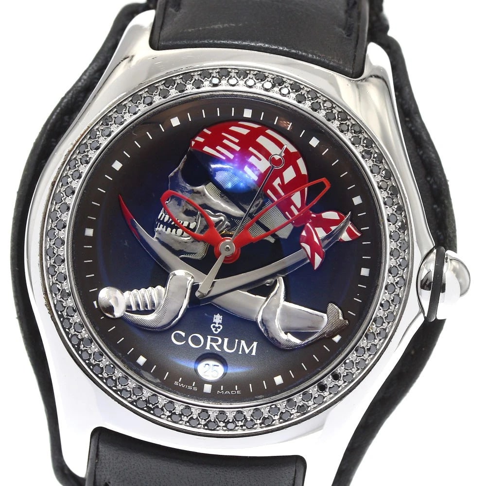 CORUM BUBBLE PLAT IVETIA DIAMOND BEZEL AUTOMATIC WATCH: CORUM Bubble Plat Ivetia Diamond Bezel Automatic Watch Brand: CORUM Type/Style: Wristwatch Material: Band Material leather, Case Material Stainless Steel Color: Band Color black, Case Color Silver, Di