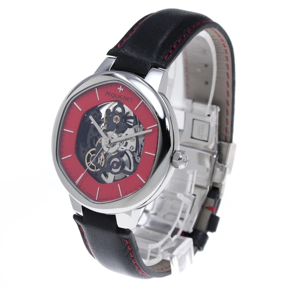 PEQUIGNET HEXAGON RED/SKELETON AUTOMATIC WATCH - 2
