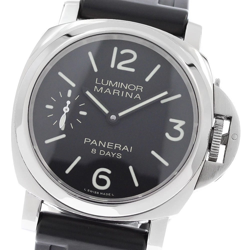 PANERAI LUMINOR MARINA DAYS HAND WINDING WATCH: PANERAI Luminor Marina Days Hand Winding Watch Brand: PANERAI Type/Style: Wristwatch Material: Band Material rubber, Case Material Stainless Steel Color: Band Color black, Case Color Silver, Dial