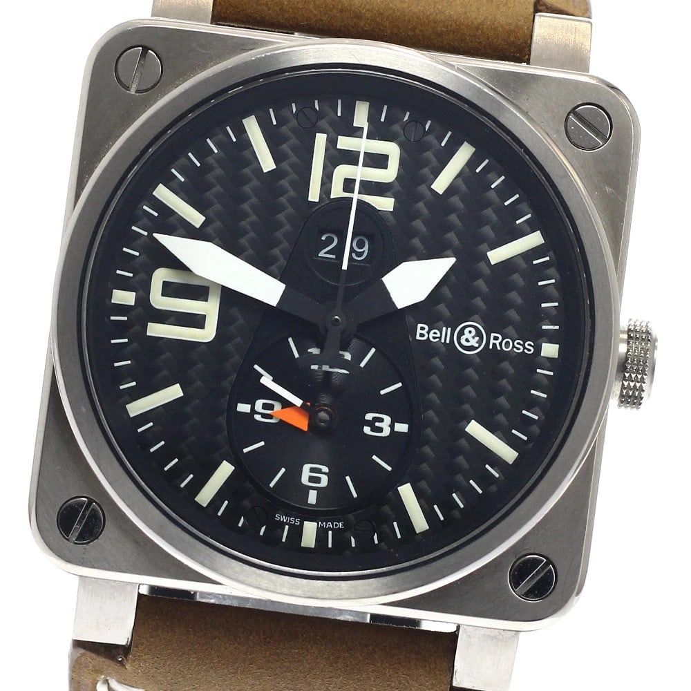 BELL?ROSS GMT AUTOMATIC WATCH: Bell?Ross GMT Automatic Watch Brand: Bell?Ross Type/Style: Wristwatch Material: Band Material leather, Case Material titanium Color: Band Color Brown, Case Color Silver, Dial Color black Size: Case