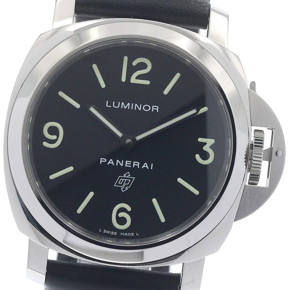 PANERAI LUMINOR BASE LOGO ACCIAIO HAND WINDING WATCH: PANERAI Luminor Base Logo Acciaio Hand Winding Watch Brand: PANERAI Type/Style: Wristwatch Material: Band Material leather, Case Material Stainless Steel Color: Band Color black, Case Color Silver,