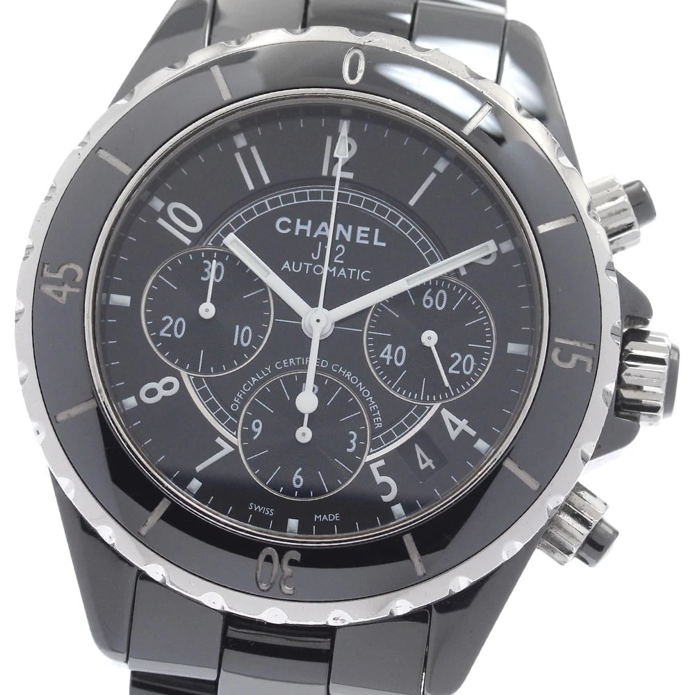 CHANEL J12 BLACK CERAMIC CHRONOGRAPH AUTOMATIC WATCH: CHANEL J12 Black Ceramic Chronograph Automatic Watch Brand: CHANEL Type/Style: Wristwatch Material: Band Material Stainless Steel / ceramic, Case Material Stainless Steel / ceramic Color: Band Color