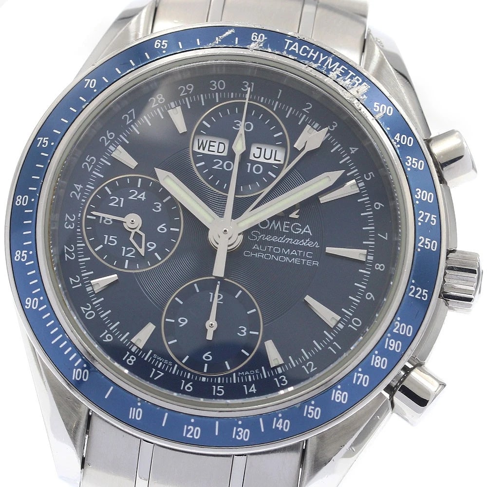 OMEGA SPEEDMASTER TRIPLE CALENDAR AUTOMATIC WATCH: OMEGA Speedmaster Triple Calendar Automatic Watch Brand: OMEGA Type/Style: Wristwatch Material: Band Material Stainless Steel, Case Material Stainless Steel Color: Band Color Silver, Case Color