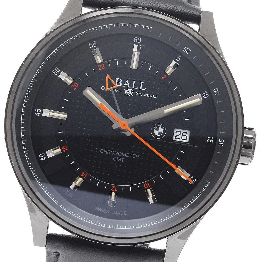 BALLWATCH BALL BMW GMT AUTOMATIC WATCH: BALLWatch BALL BMW GMT Automatic Watch Brand: BALLWATCH Type/Style: Wristwatch Material: Band Material leather, Case Material Stainless Steel Color: Band Color black, Case Color black, Dial Color
