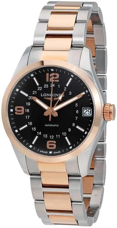 LONGINES CONQUEST CLASSIC GMT WATCH: Longines Conquest Classic GMT Watch Brand: Longines Type/Style: Wristwatch Material: Material (main) Stainless steel, pink gold cap Color: Dial Color black Size: Case size 42.0mm Accessories: None