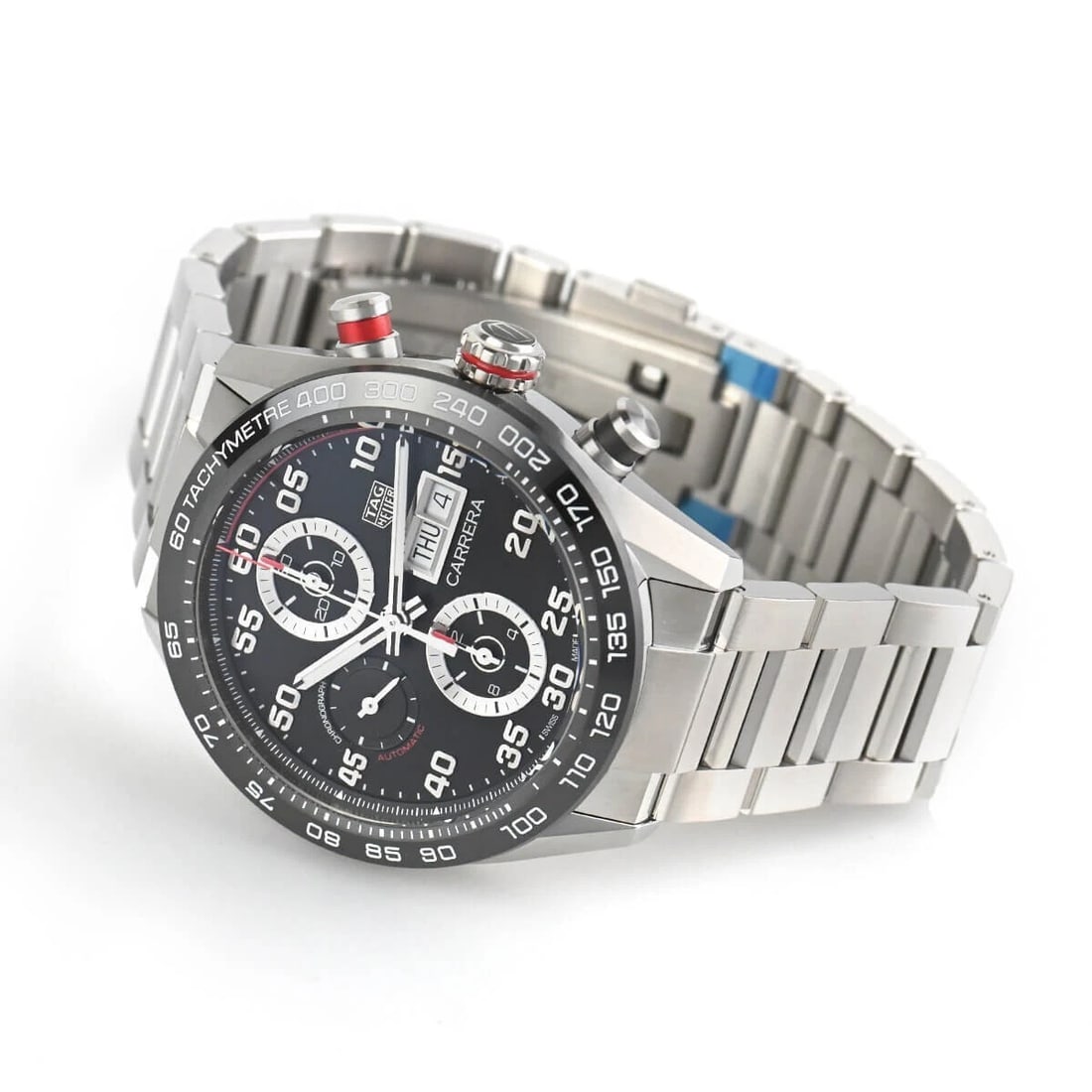 TAG HEUER CARRERA CALIBRE CHRONOGRAPH DAY DATE WATCH: TAG Heuer CARRERA Calibre Chronograph Day Date Watch Brand: TAG Heuer Type/Style: Wristwatch Material: ss Ceramic Color: Dial Color black Size: Case Size44.0mm Accessories: None Accessories Notice: