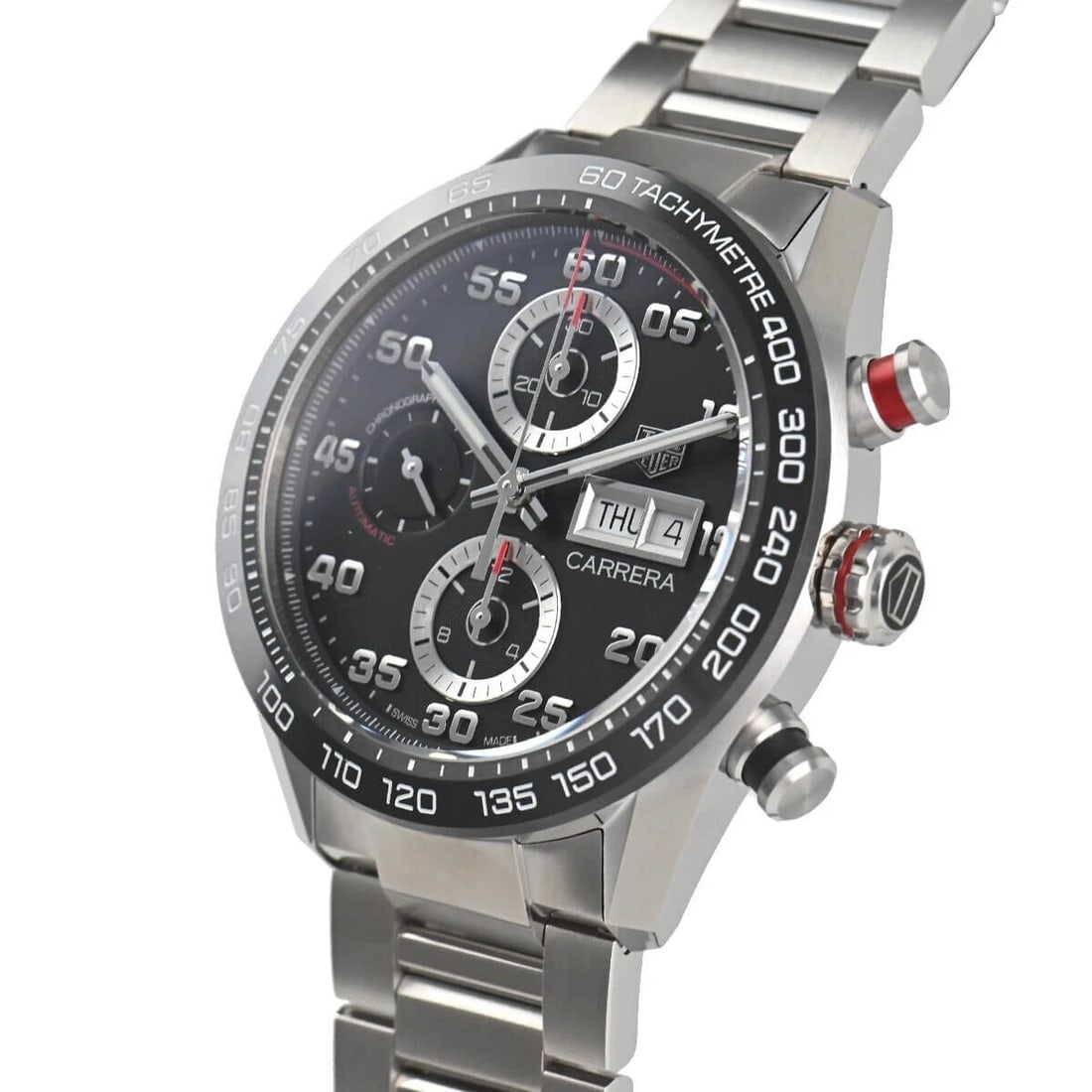 TAG HEUER CARRERA CALIBRE CHRONOGRAPH DAY DATE WATCH: TAG Heuer CARRERA Calibre Chronograph Day Date Watch Brand: TAG Heuer Type/Style: Wristwatch Material: ss Ceramic Color: Dial Color black Size: Case Size44.0mm Accessories: None Accessorie