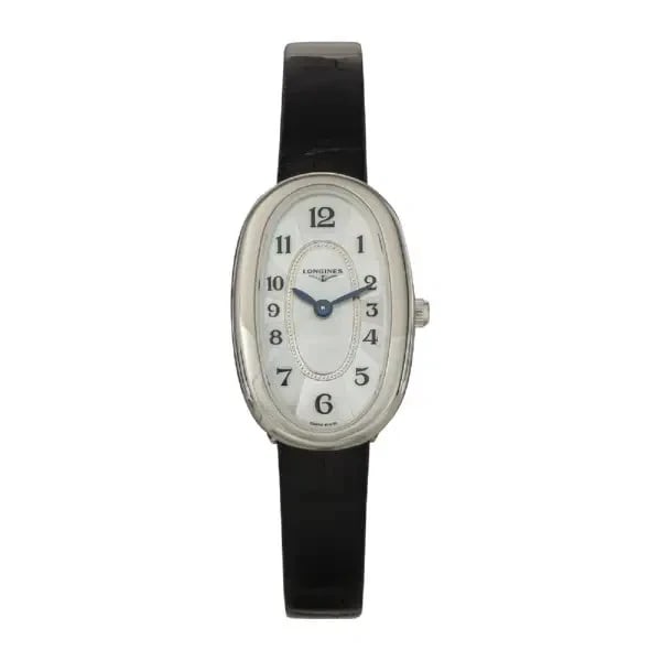 LONGINES SYMPHONETTE WHITE WATCH: Longines Symphonette White Watch Brand: Longines Type/Style: Wristwatch Material: ss leather Color: Dial Color white Size: Case Size] 30mm x 20mm x 6mm Accessories: None Accessories Notice: When
