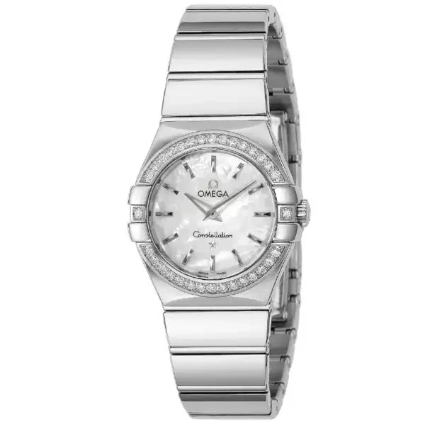 OMEGA CONSTELLATION WHITE WATCH: Omega Constellation White Watch Brand: OMEGA Type/Style: Wristwatch Material: ss Color: Dial Color silver Size: Case Size] 27mm x 27mm x 9mm Accessories: None Accessories Notice: When purchasing