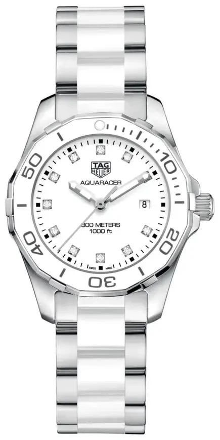 TAG HEUER AQUARACER WATCH: TAG HEUER Aquaracer Watch Brand: TAG Heuer Type/Style: Wristwatch Material: Stainless Steel/Ceramic Color: Dial Color white Size: Case Diameter: 29 mm Accessories: None Accessories Notice: When