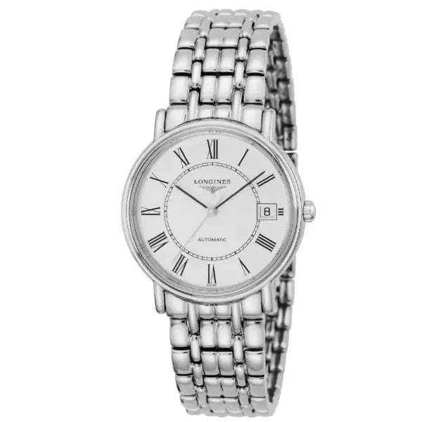LONGINES PRESENSE WHITE WATCH: Longines Presense White Watch Brand: Longines Type/Style: Wristwatch Material: SS Color: Dial Color Silver Size: Case Size] 35mm x 35mm x 7mm Accessories: None Accessories Notice: When purchasing