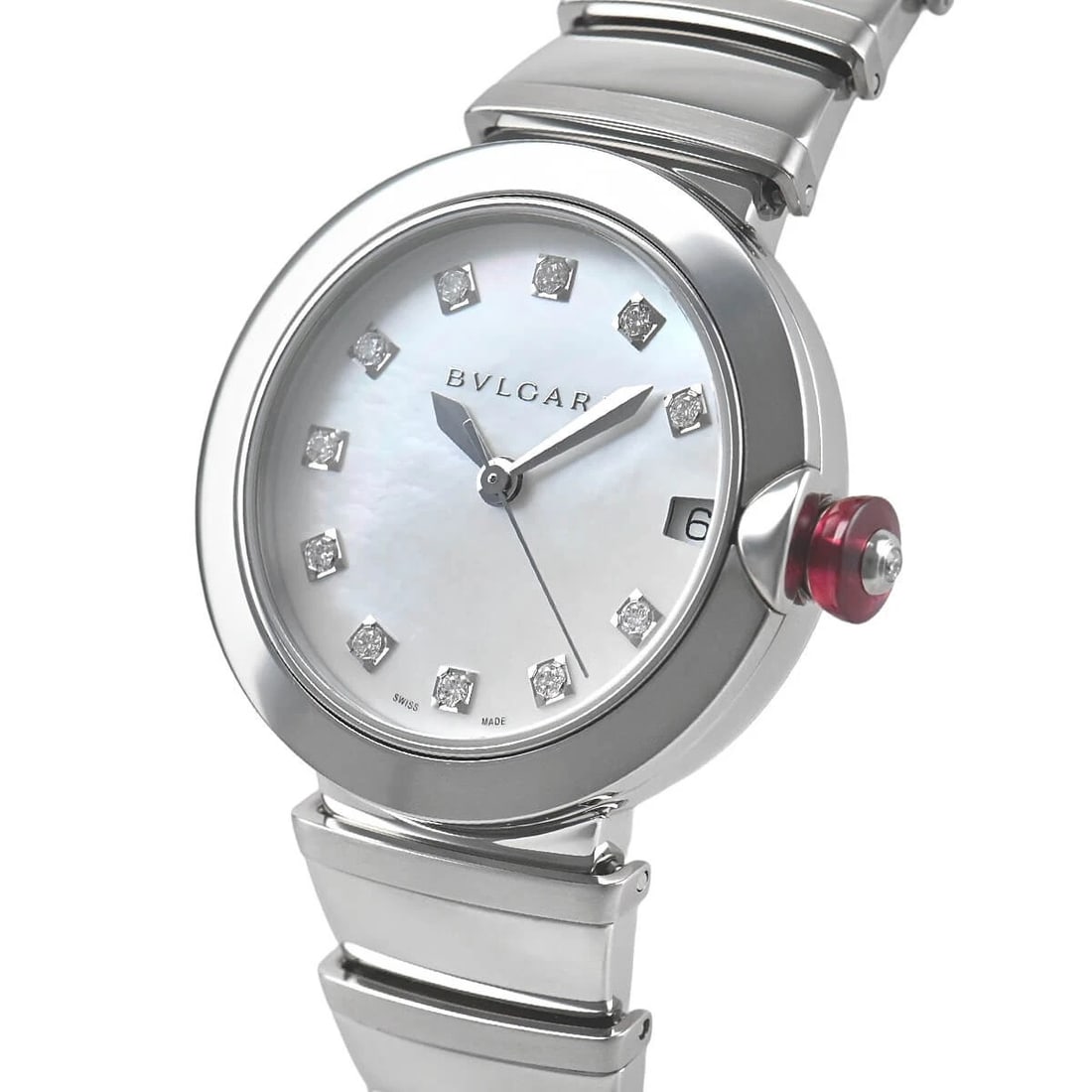 BVLGARI LVCEA WHITE PEARL AUTOMATIC WOWATCH: BVLGARI LVCEA White Pearl Automatic WoWatch Brand: Bvlgari Type/Style: Wristwatch Material: SS Color: Dial Color White Size: Case Size: 33mm Accessories: None Accessories Notice: When purchasing