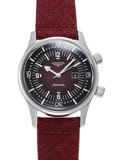 LONGINES LEGEND DIVER DATE BORDEAUX NEW WATCH: Longines Legend Diver Date Bordeaux New Watch Brand: Longines Type/Style: Wristwatch Material: SS Color: Dial Color Bordeaux Size: Case Size: 36mm Accessories: None Accessories Notice: When