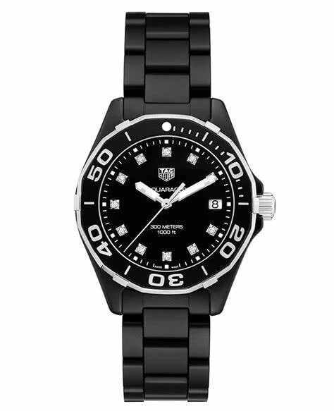 TAG HEUER AQUARACER WATCH: Tag Heuer Aquaracer Watch Brand: TAG Heuer Type/Style: Wristwatch Material: Ceramic + SS Color: Dial Color Black Size: Case Size: 35mm Accessories: None Accessories Notice: When purchasing pre-owned