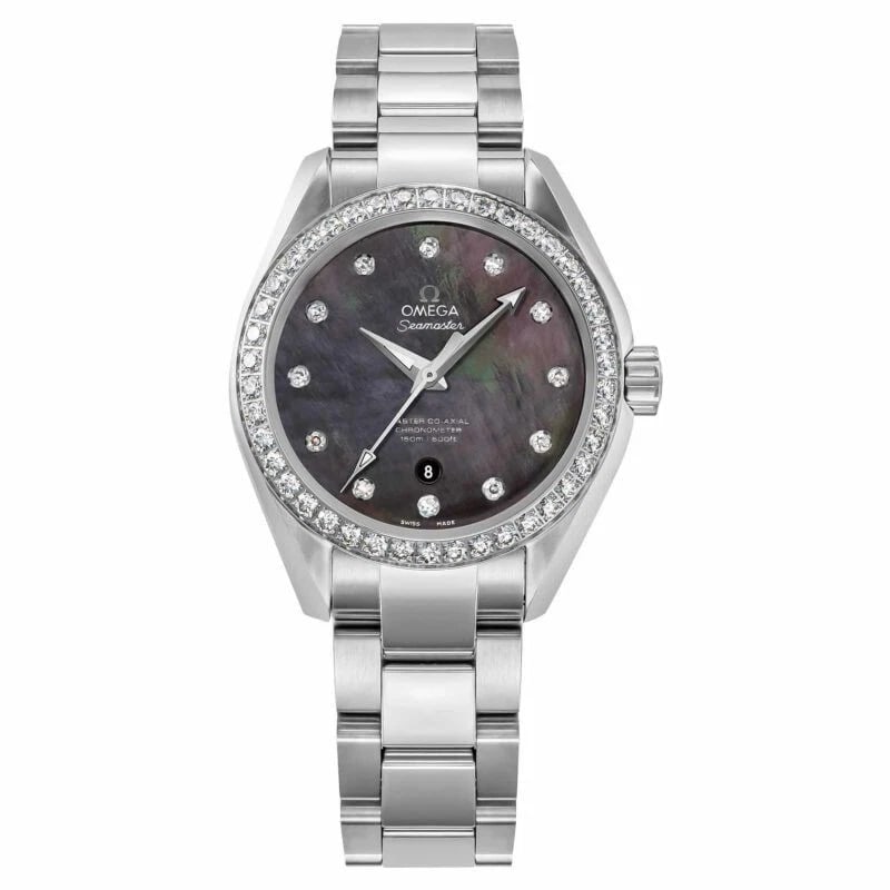 OMEGA SEAMASTER AQUA TERRA WATCH: Omega Seamaster Aqua Terra Watch Brand: OMEGA Type/Style: Wristwatch Material: SS Color: Dial Color gray Size: Case diameter: 34 x 34 x 13 (mm), 105.5 (g) Accessories: None Accessories Notice: When