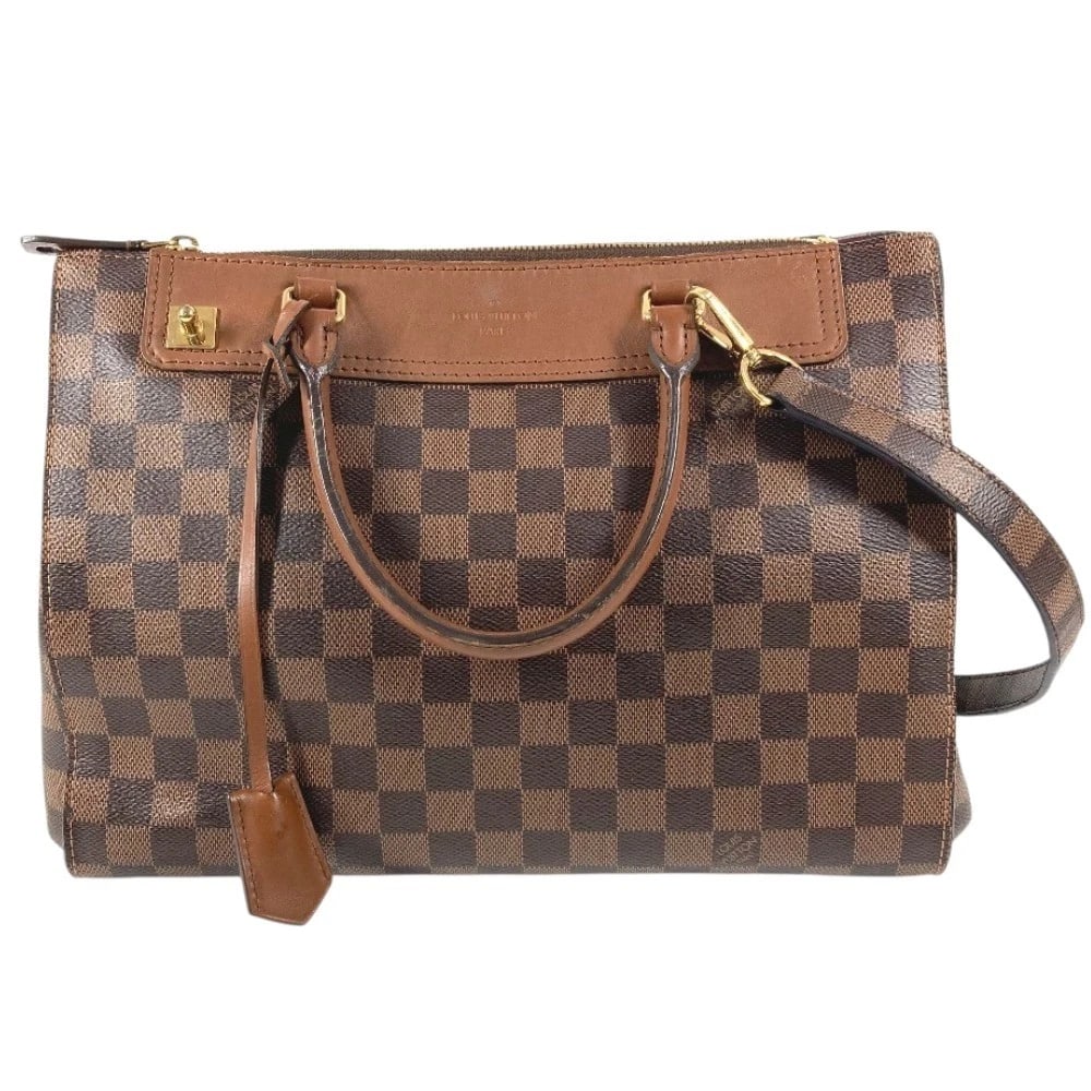 LOUIS VUITTON DAMIER GREENWICH BAG 2-WAY HAND BAG: LOUIS VUITTON Damier Greenwich Bag 2-Way Hand Bag Brand: Louis Vuitton Type/Style: Shoulder Bag Material: Damier Canvas Color: Ebene / Brown Size: W12.4?H8.9?D5.5inch / W31.5cm?H22.5cm?D14cm Acces