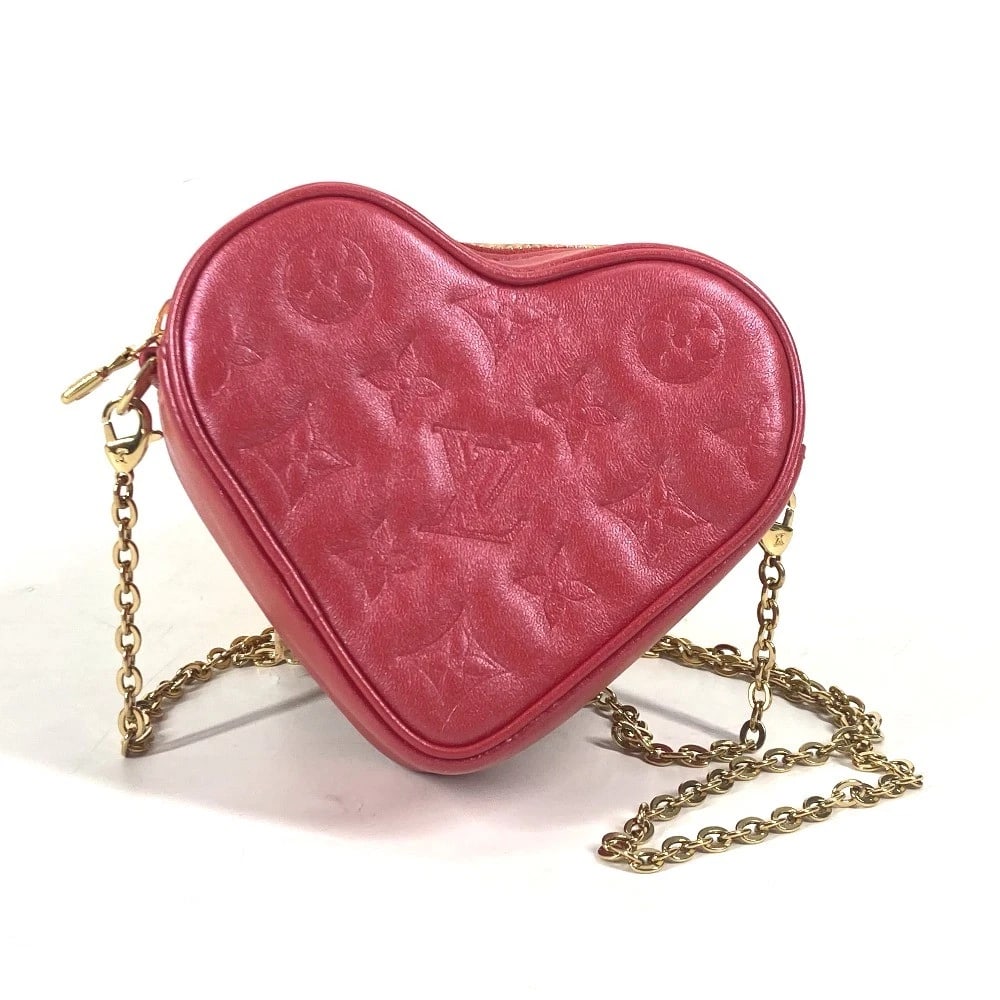 LOUIS VUITTON MONOGRAM HEART 2WAY SHOULDER BAG: LOUIS VUITTON Monogram Heart 2WAY Shoulder Bag Brand: LOUIS VUITTON Type/Style: Shoulder Bag Material: Leather Color: Red Size: W5.3?H4.1?D1.8inch / W13.5cm?H10.5cm?D4.5cm Shoulder longest: 43.3inch