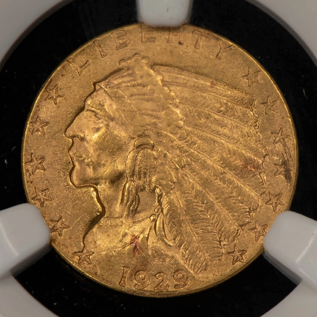 1929 G$2.50 INDIAN HEAD GOLD QUARTER EAGLE - LUSTER: 1929 G$2.50 Indian Head Gold Quarter Eagle - Luster Brand/Mint: U.S. Mint Year: 1929 Fineness: 0.9 Country of Origin: United States Accessories: None Accessories Notice: When purchasing pre-owned g